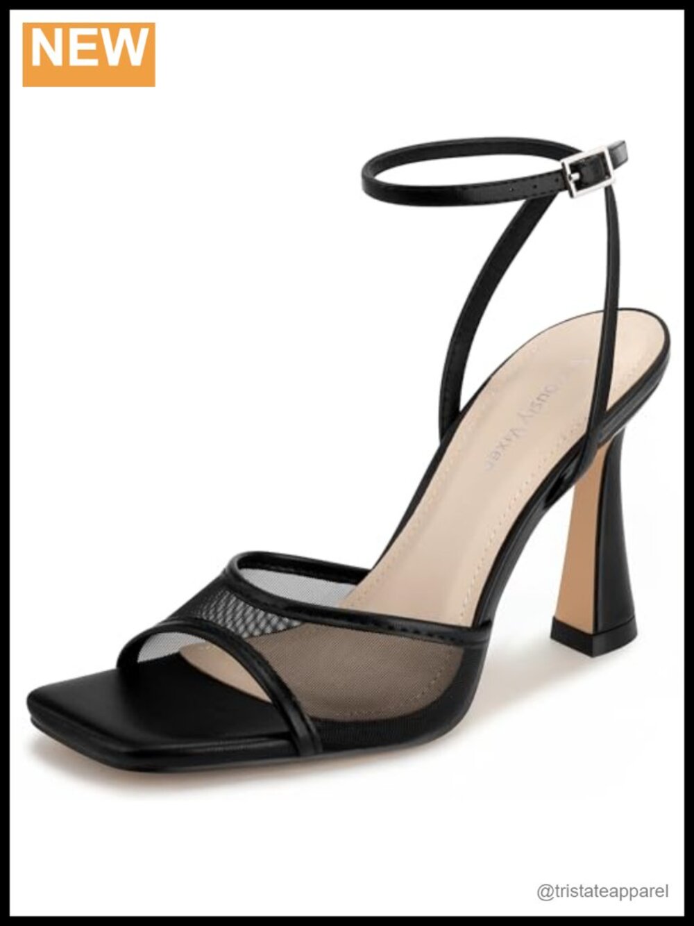 Women's Kitten Heels Square Open Toe Mesh Heeled Sandals Ankle Strap